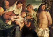 The Sacred Family with Holy Catalina, San Sebastian and an owner.the Holy